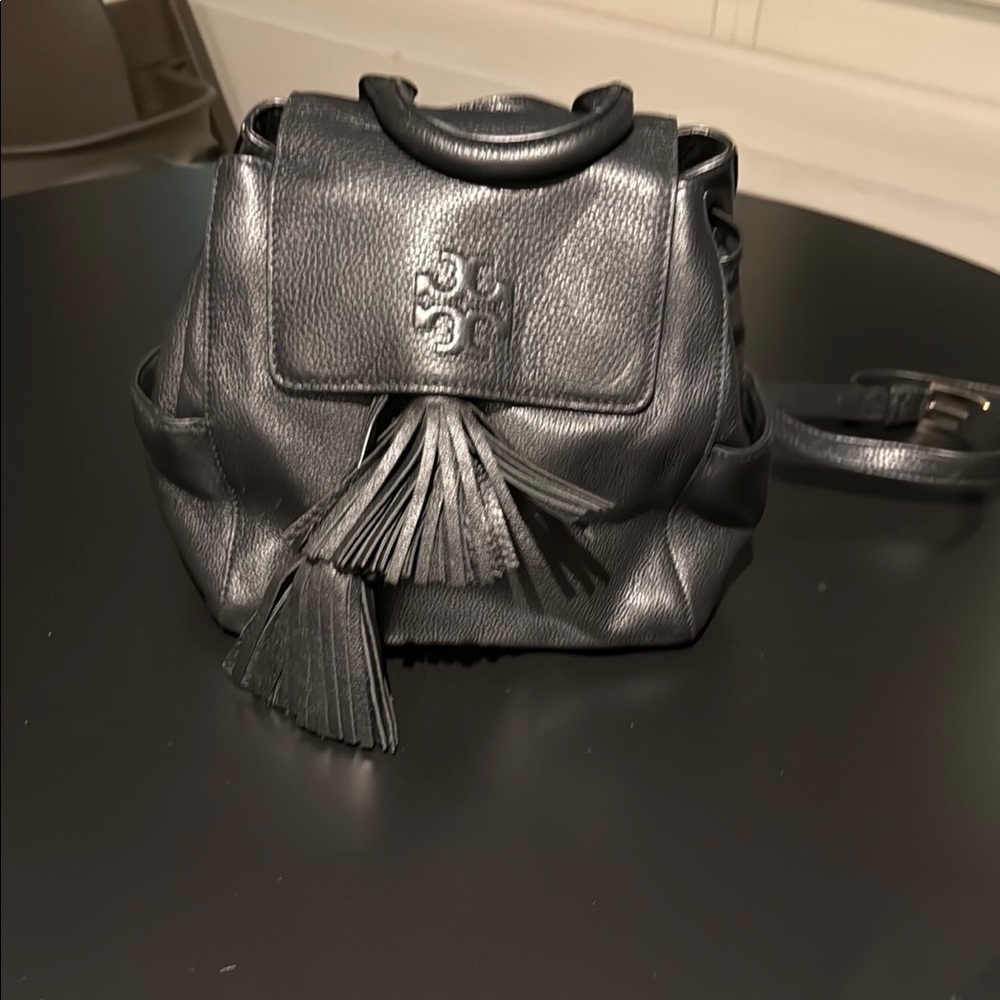 Black Leather Backpack by Tory Burch